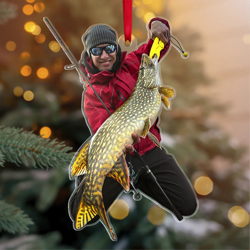 Fishing Big Fishes Custom Photo Personalized Christmas Acrylic Ornament - Image 5
