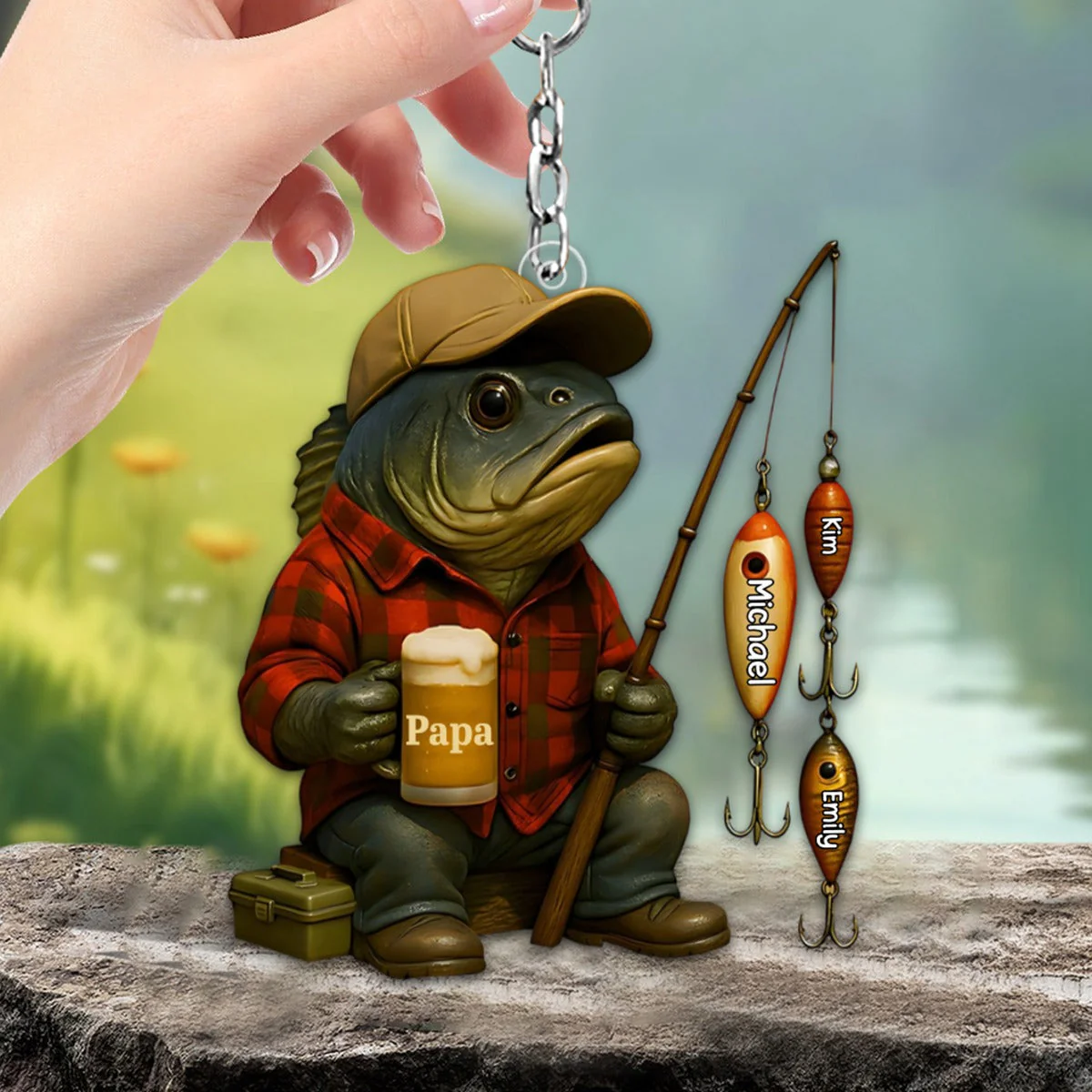 Fishing Dad Acrylic Keychain - Personalized Gift For Dad,Grandpa - Image 2