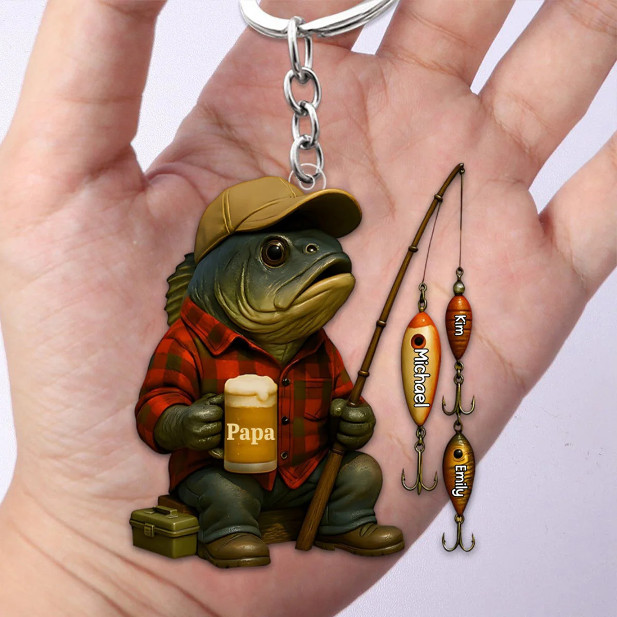 Fishing Dad Acrylic Keychain - Personalized Gift For Dad,Grandpa - Image 3