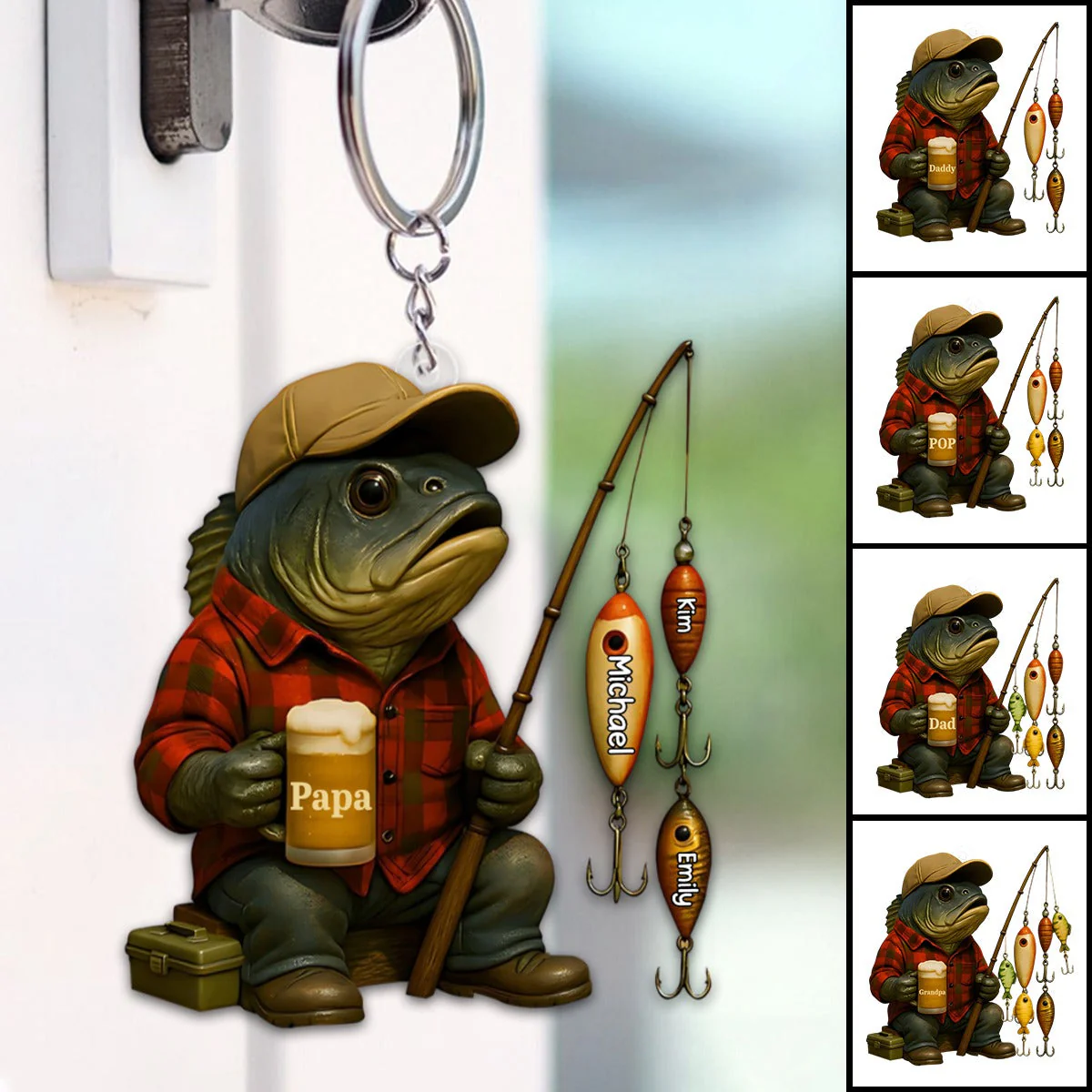 Fishing Dad Acrylic Keychain - Personalized Gift For Dad,Grandpa - Image 4