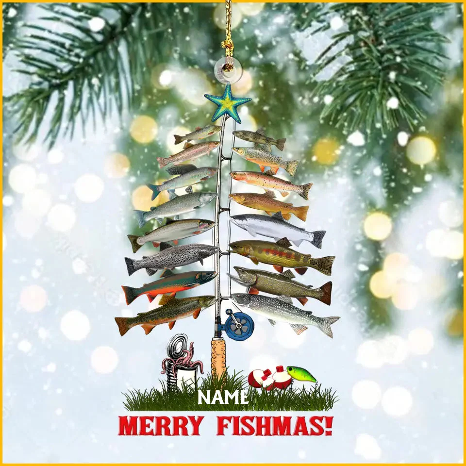 Fishing Merry Fishmas Personalized Christmas Acrylic Ornament - Image 3