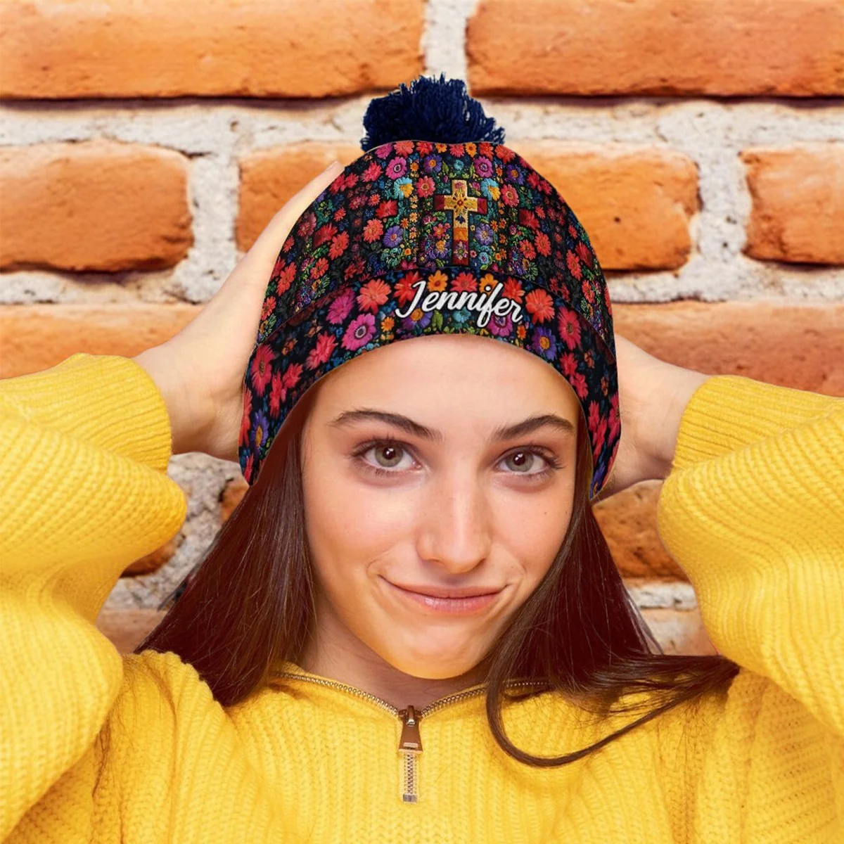 Floral Cross - Personalized Christian Beanie Hat - Image 9