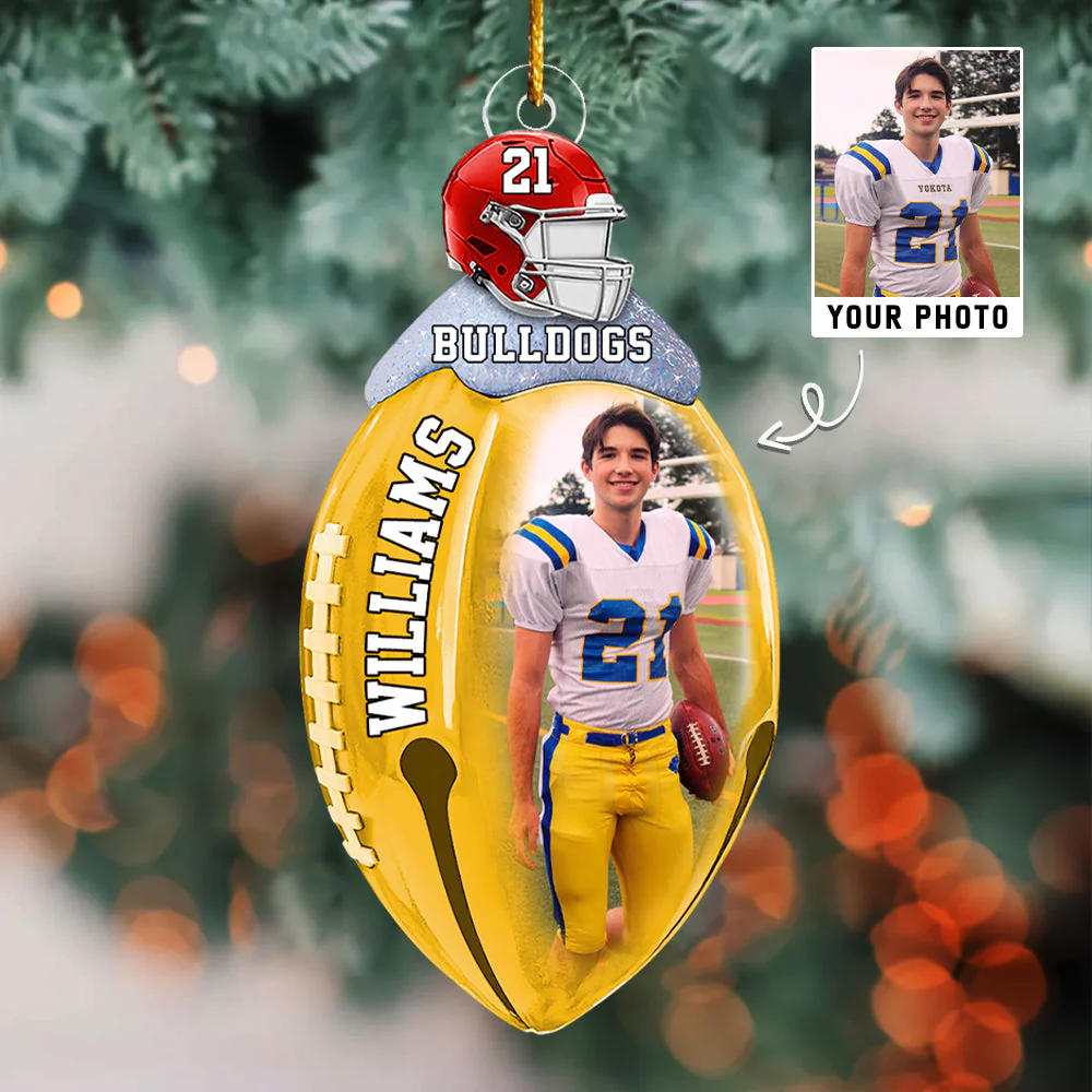 Football Bell Christmas Ornaments - Personalized Custom Photo Football Acrylic Ornaments - Image 2