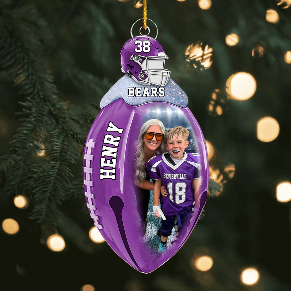 Football Bell Christmas Ornaments - Personalized Custom Photo Football Acrylic Ornaments - Image 3