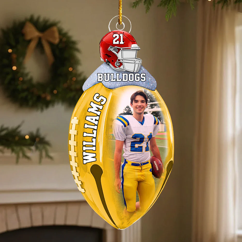 Football Bell Christmas Ornaments - Personalized Custom Photo Football Acrylic Ornaments - Image 4