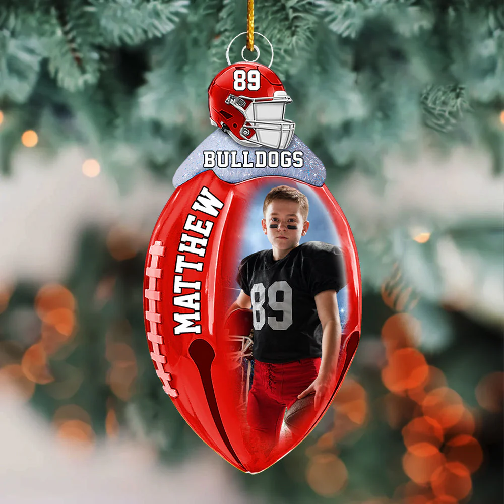 Football Bell Christmas Ornaments - Personalized Custom Photo Football Acrylic Ornaments - Image 7