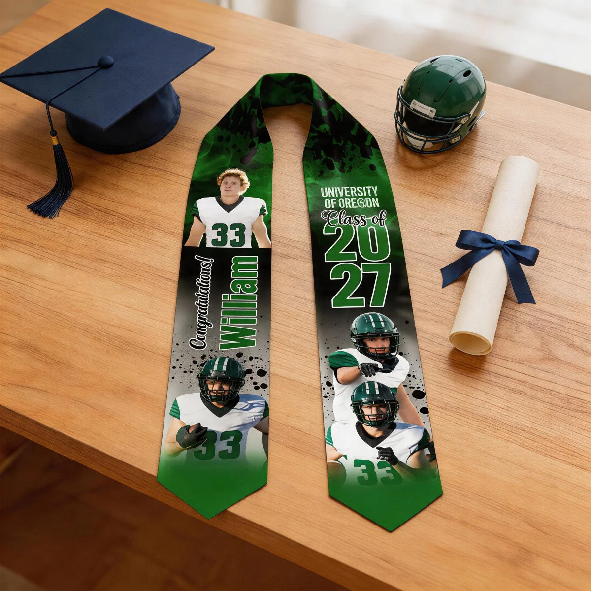 Football Graduation Sash - Custom Photo Class of 2026 Graduation Stole - Image 2