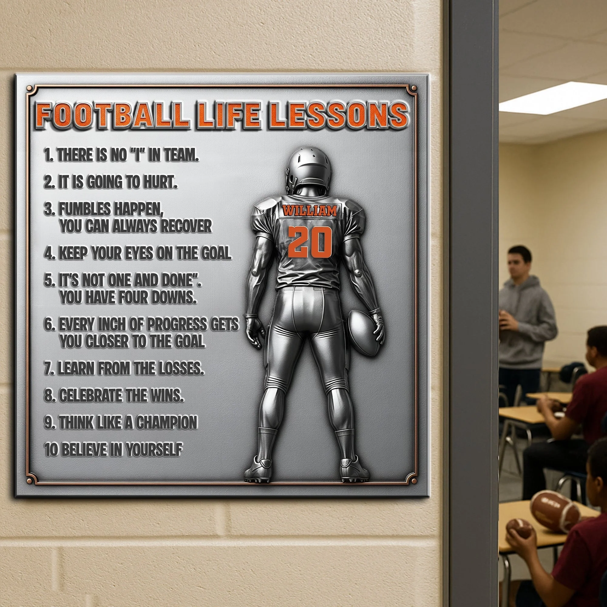 Football Life Lessons - Personalized Metal Sign Gifts For Football Player - Image 2