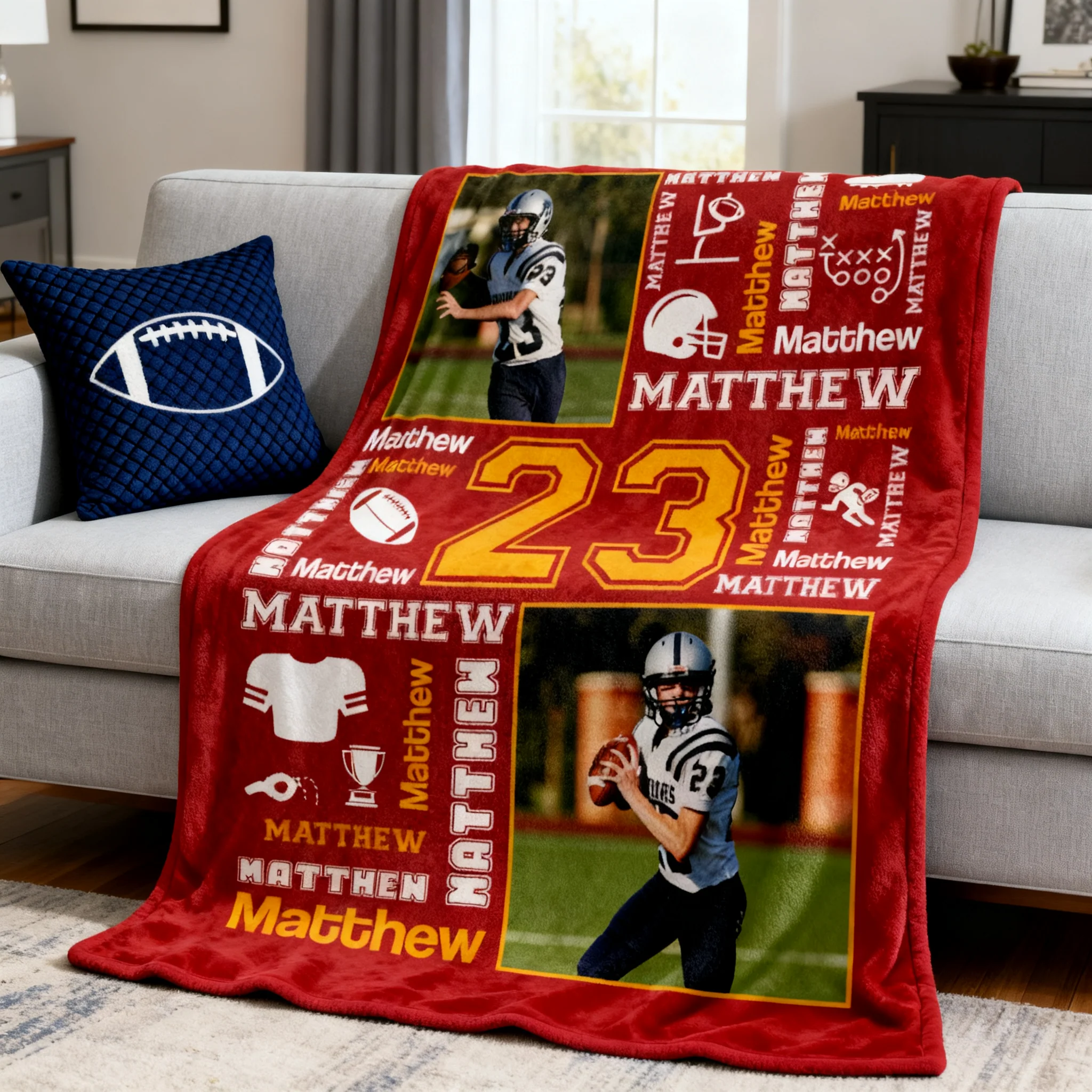 Football Name Blanket Personalized With Photo Senior Football Player Gifts For Him - Image 10