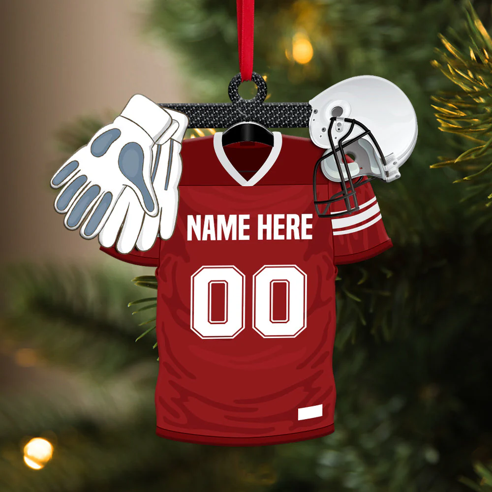 Football Uniform Helmet Gloves Personalized Christmas Ornament Gift For Football Players - Image 2