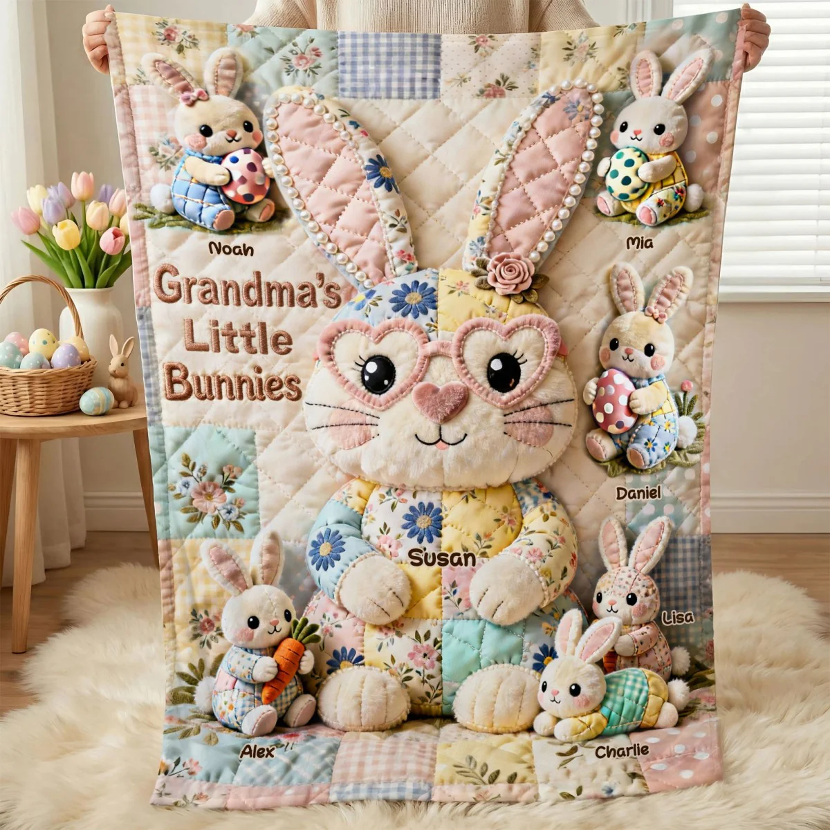 For Mom, With Love - Personalized Easter Blanket with Bunnies - Image 2