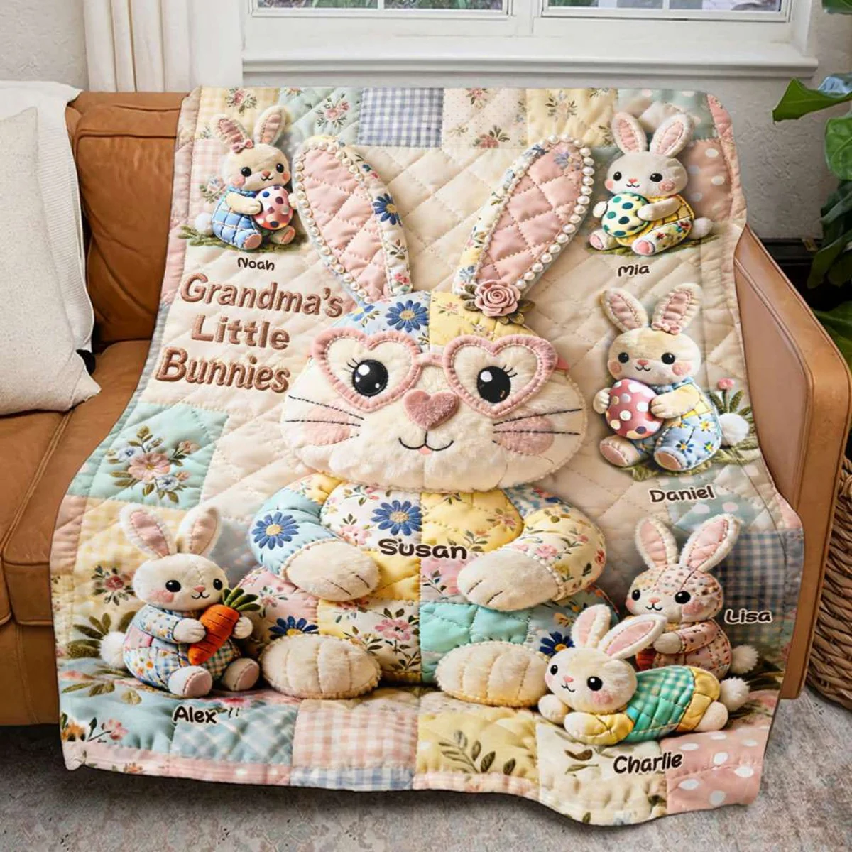 For Mom, With Love - Personalized Easter Blanket with Bunnies - Image 3
