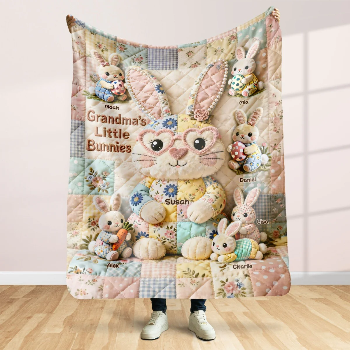 For Mom, With Love - Personalized Easter Blanket with Bunnies - Image 4