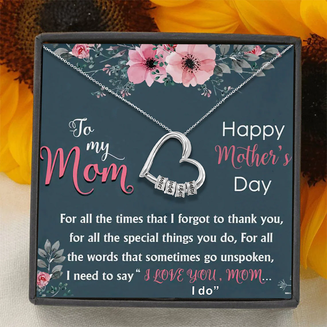 For The Greatest Mother-Mother Heart Necklace With Custom Name Beads - Image 3