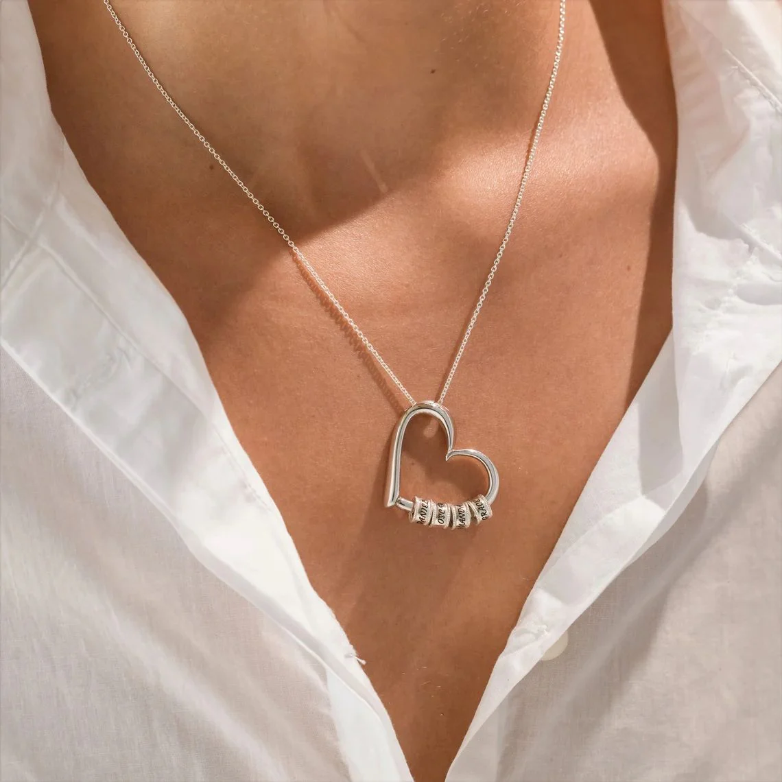 For The Greatest Mother-Mother Heart Necklace With Custom Name Beads - Image 8