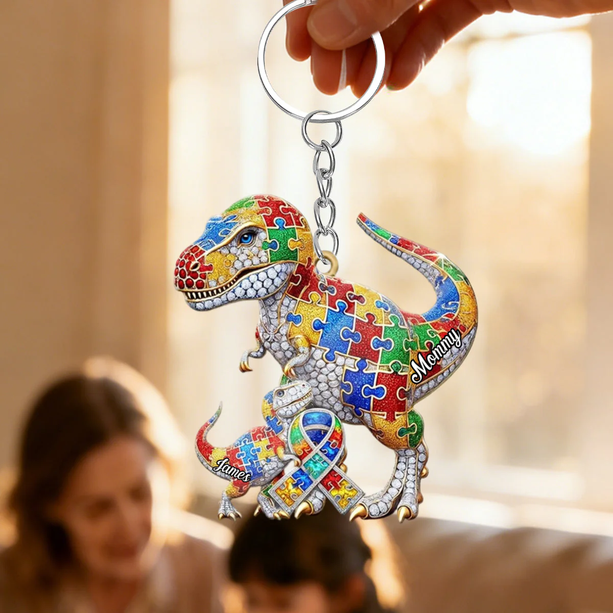For the Strong Mama Who Shines Bright – Personalized Autism Awareness Keychain - Image 2