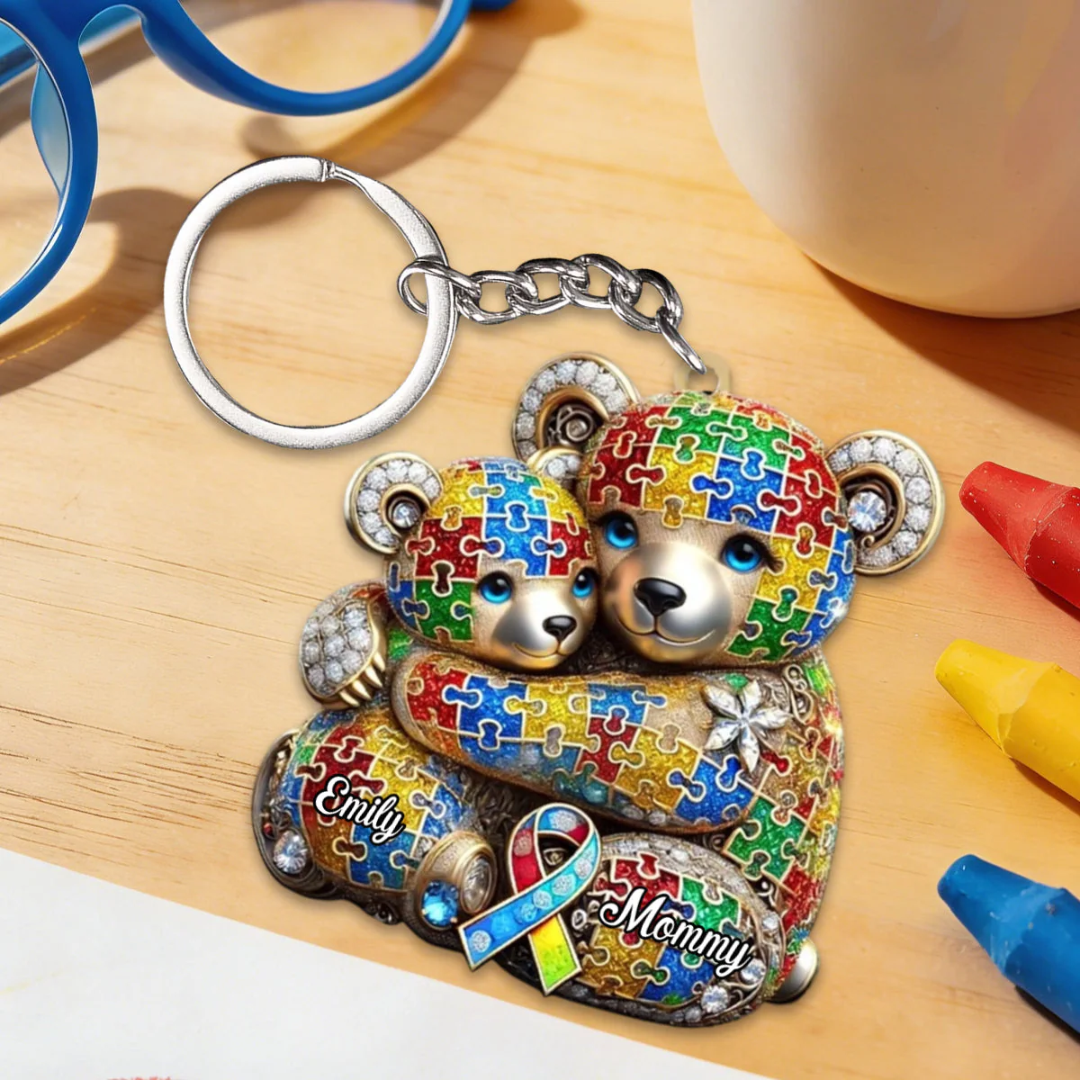 For the Strong Mama Who Shines Bright – Personalized Autism Awareness Keychain - Image 3