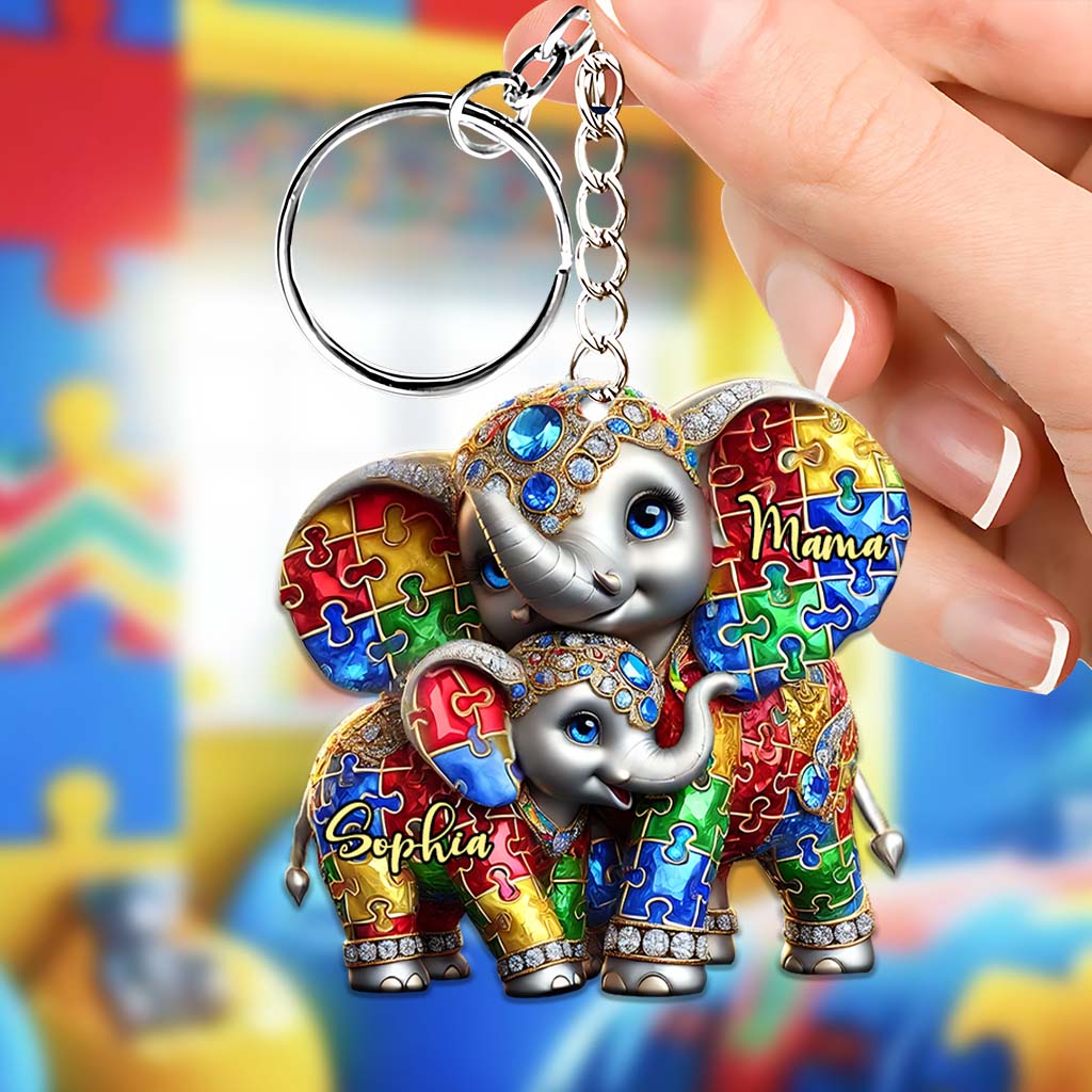 For the Strong Mama Who Shines Bright – Personalized Autism Awareness Keychain - Image 4