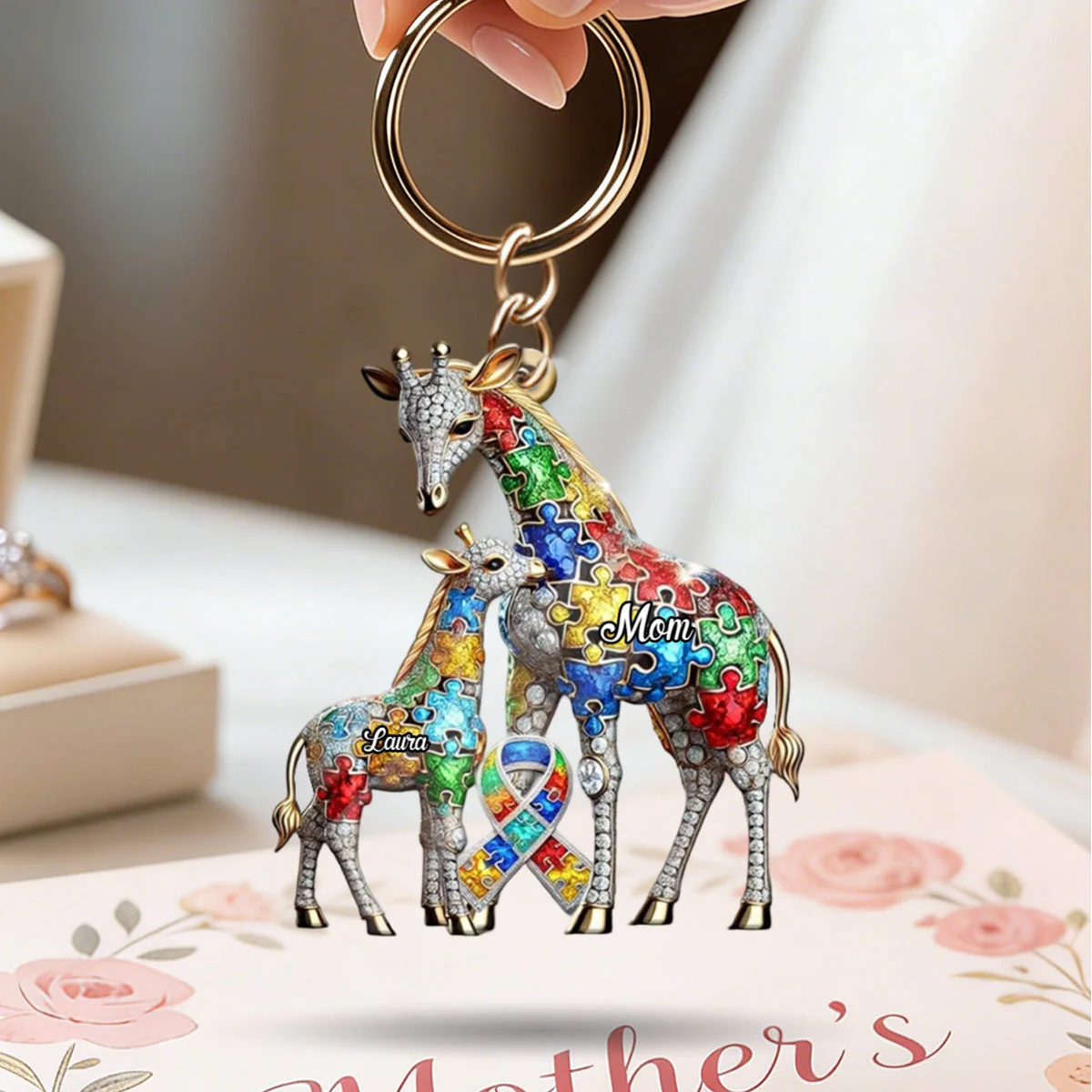 For the Strong Mama Who Shines Bright – Personalized Autism Awareness Keychain - Image 5
