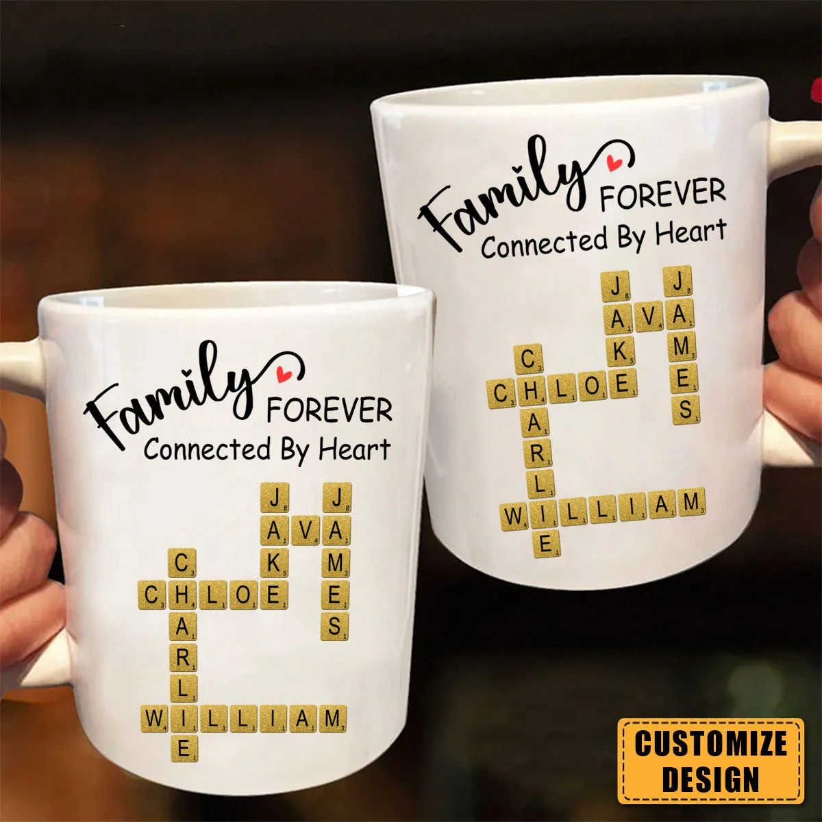 Forever Connected By Heart Scrabble Name - Personalized Mug - Image 4