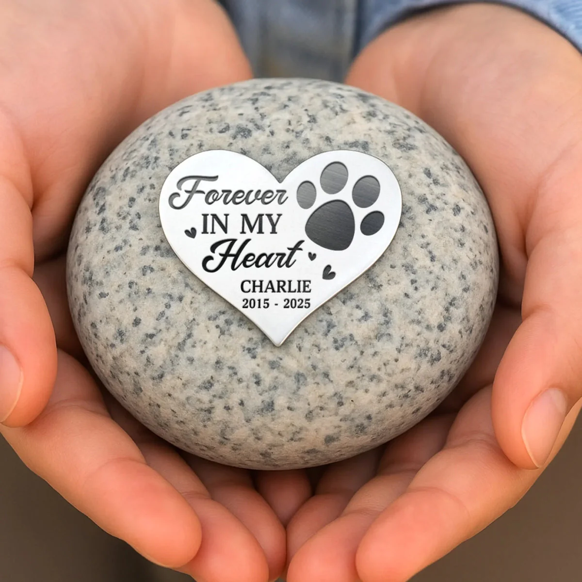 Forever In My Heart - Memorial Personalized Stone With Metal Heart Element Gift For Pet Lovers - Image 3