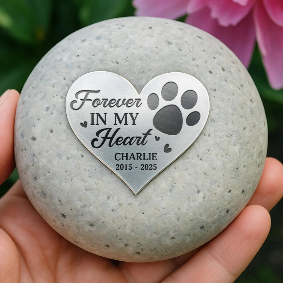 Forever In My Heart - Memorial Personalized Stone With Metal Heart Element Gift For Pet Lovers - Image 4