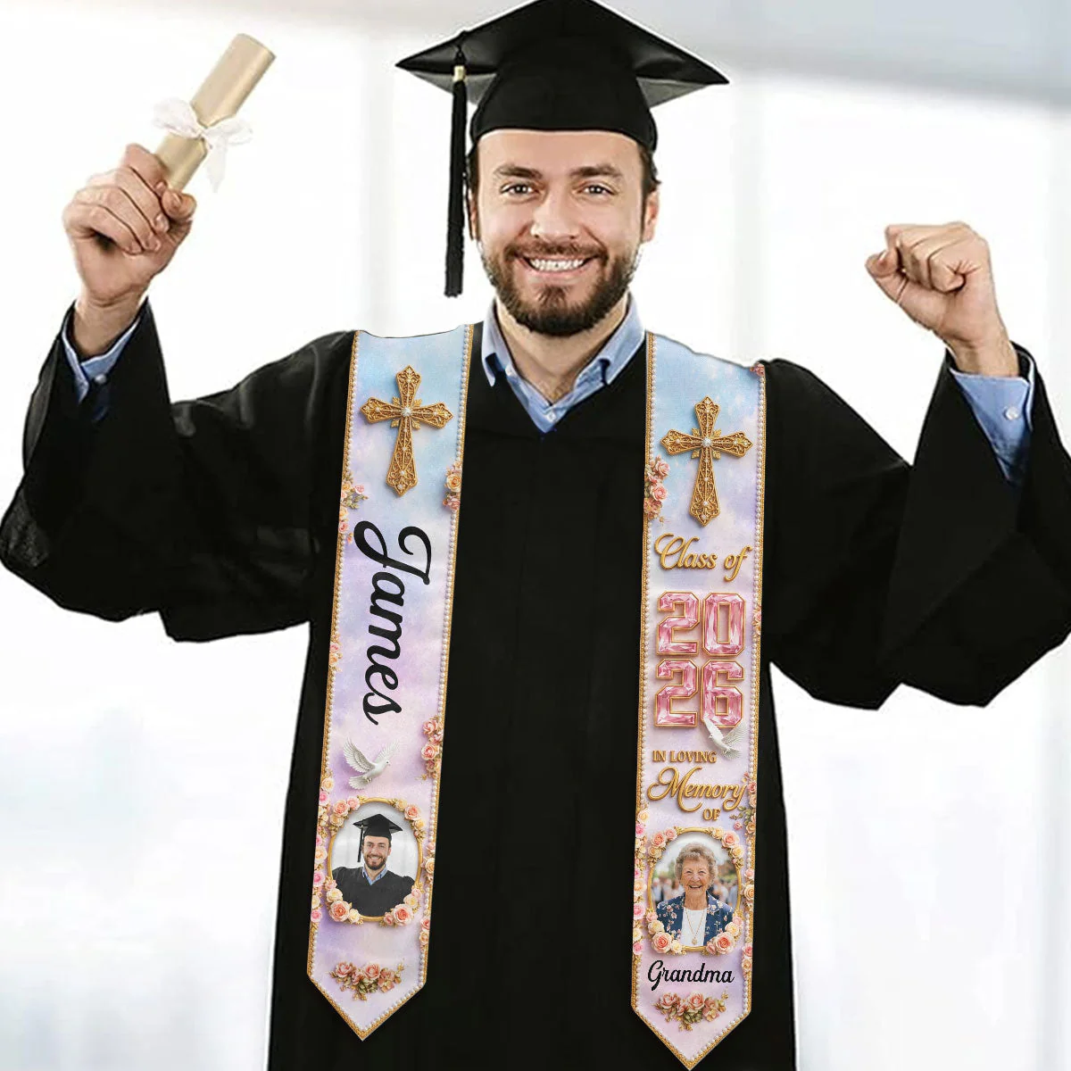Forever In My Heart - Personalized Custom Graduation Stole - Image 4