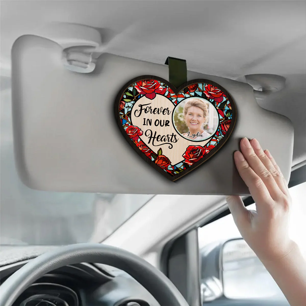 Forever In Our Hearts - Personalized Heart Flower Car Visor Clip - Image 2