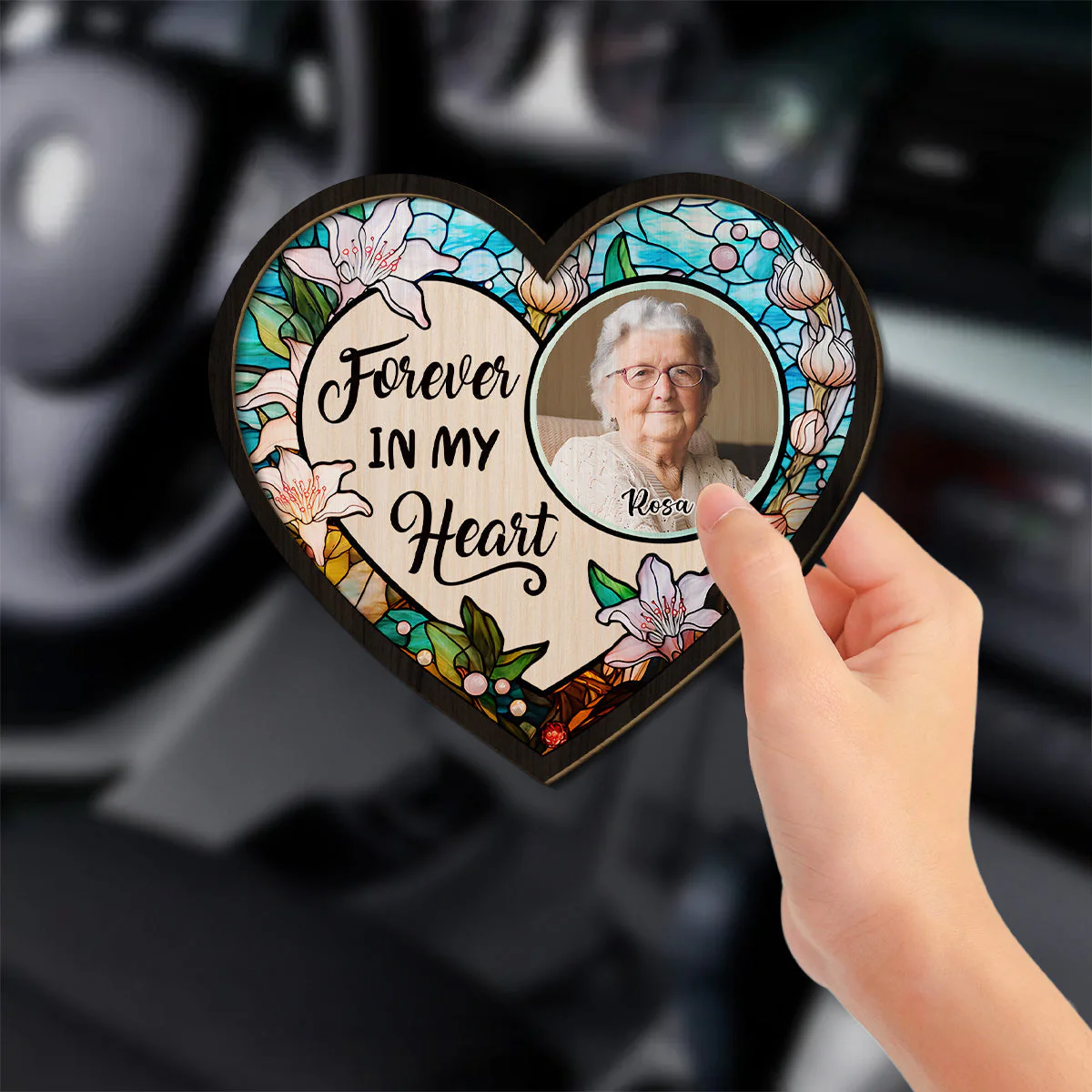 Forever In Our Hearts - Personalized Heart Flower Car Visor Clip - Image 4