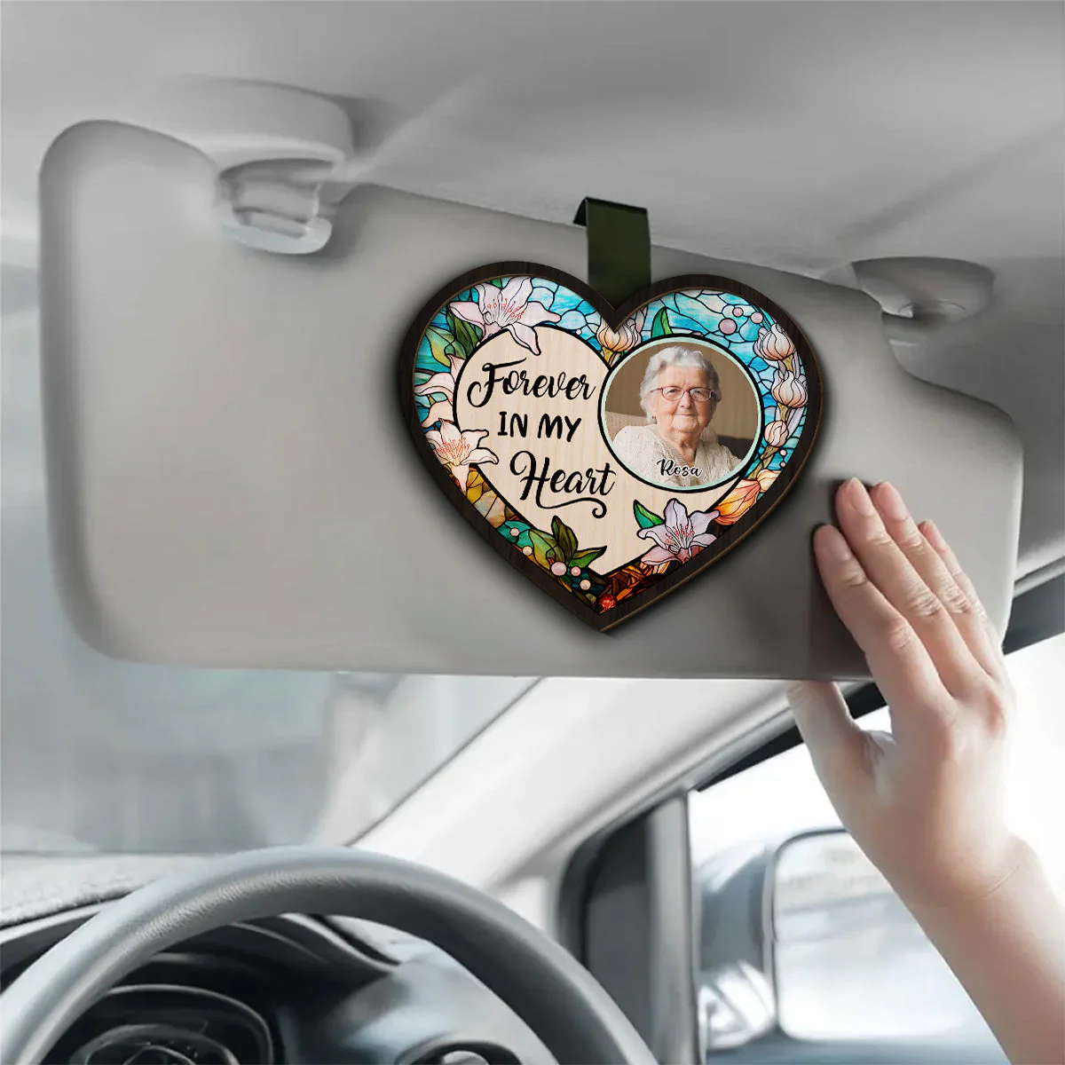Forever In Our Hearts - Personalized Heart Flower Car Visor Clip - Image 5