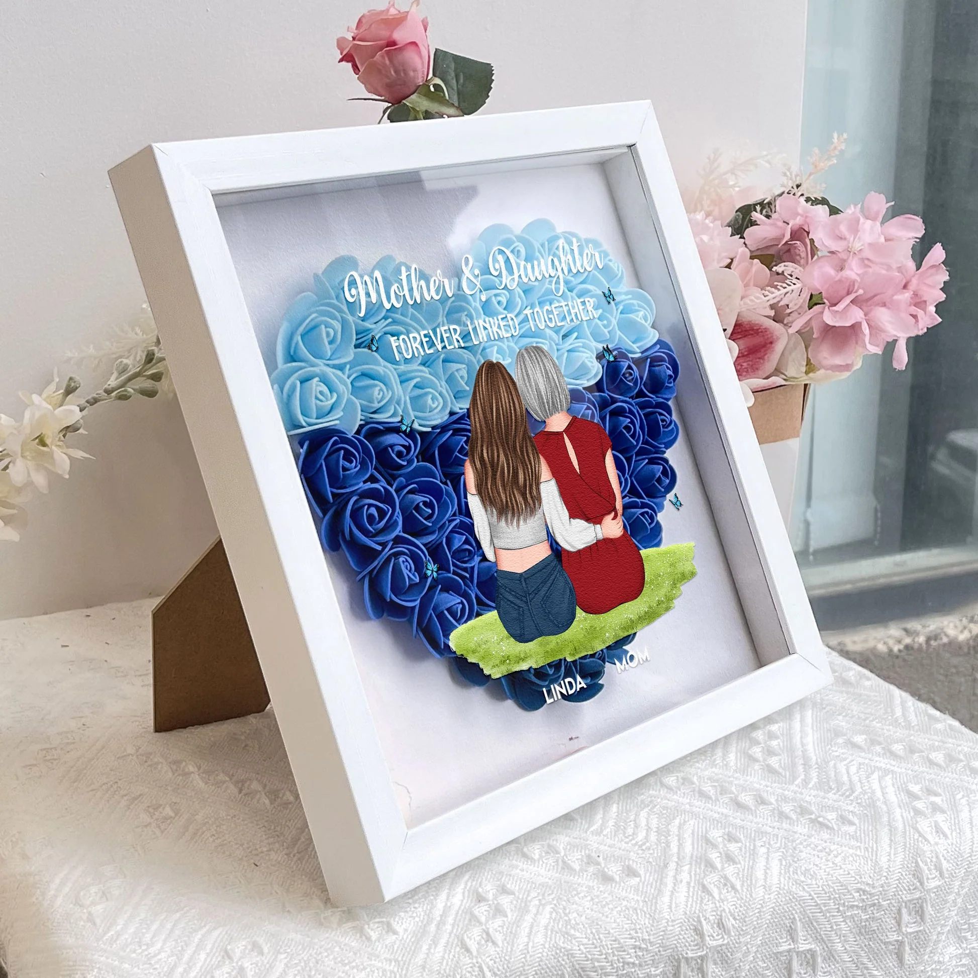Forever Linked Together - Personalized Flower Shadow Box Gift For Mother & Daughter - Image 2