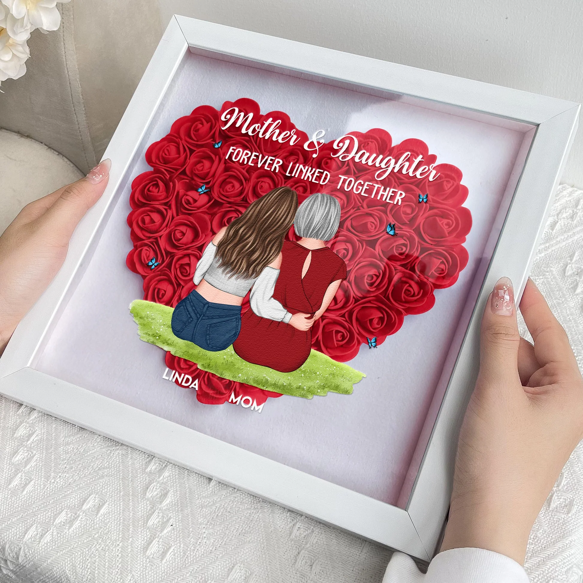Forever Linked Together - Personalized Flower Shadow Box Gift For Mother & Daughter - Image 3