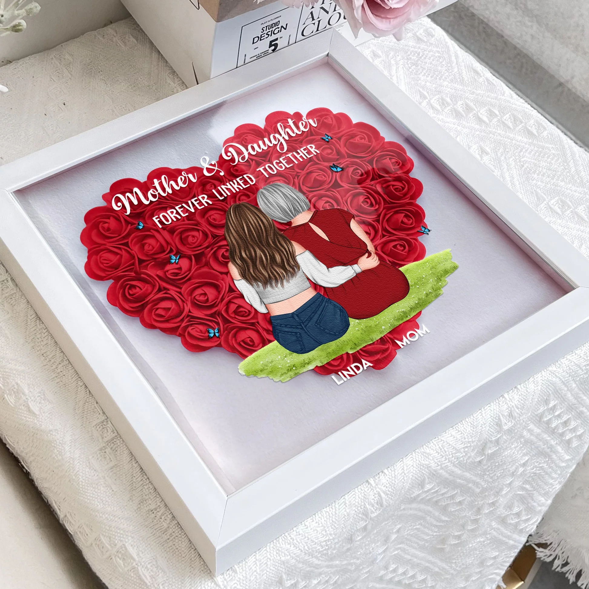 Forever Linked Together - Personalized Flower Shadow Box Gift For Mother & Daughter - Image 4
