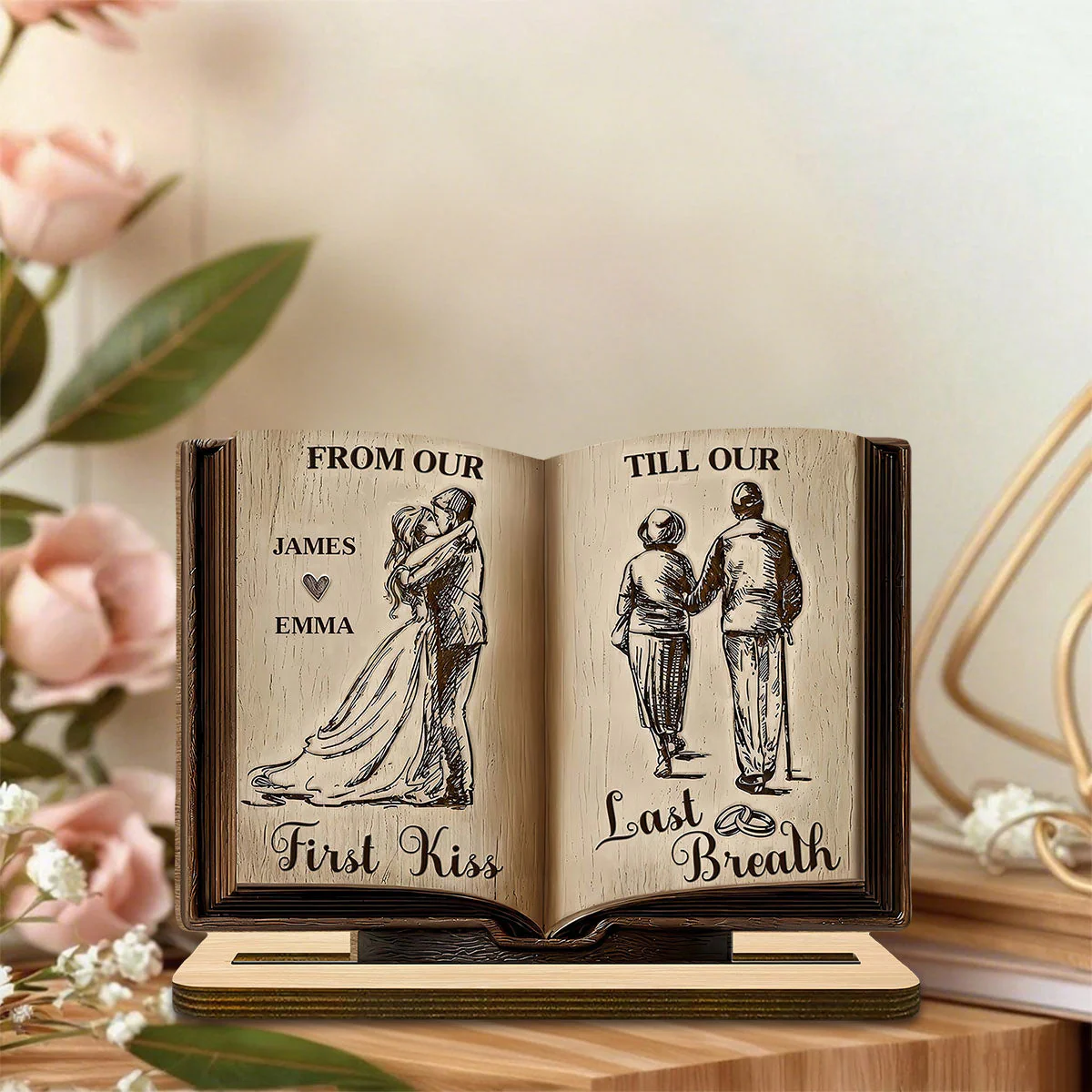 From Our First Kiss Till Our Last Breath Book Shape Wooden Plaque, Personalized Valentines Gift - Image 6