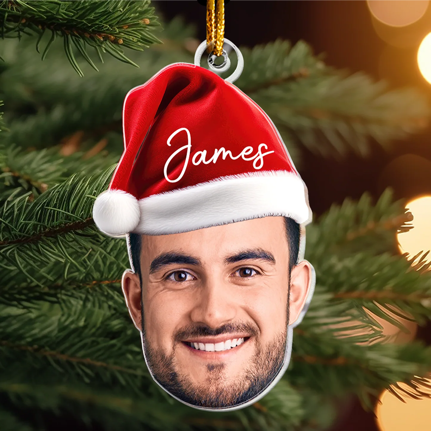 Funny Christmas Face Personalized Christmas Hat Photo Ornament - Image 2