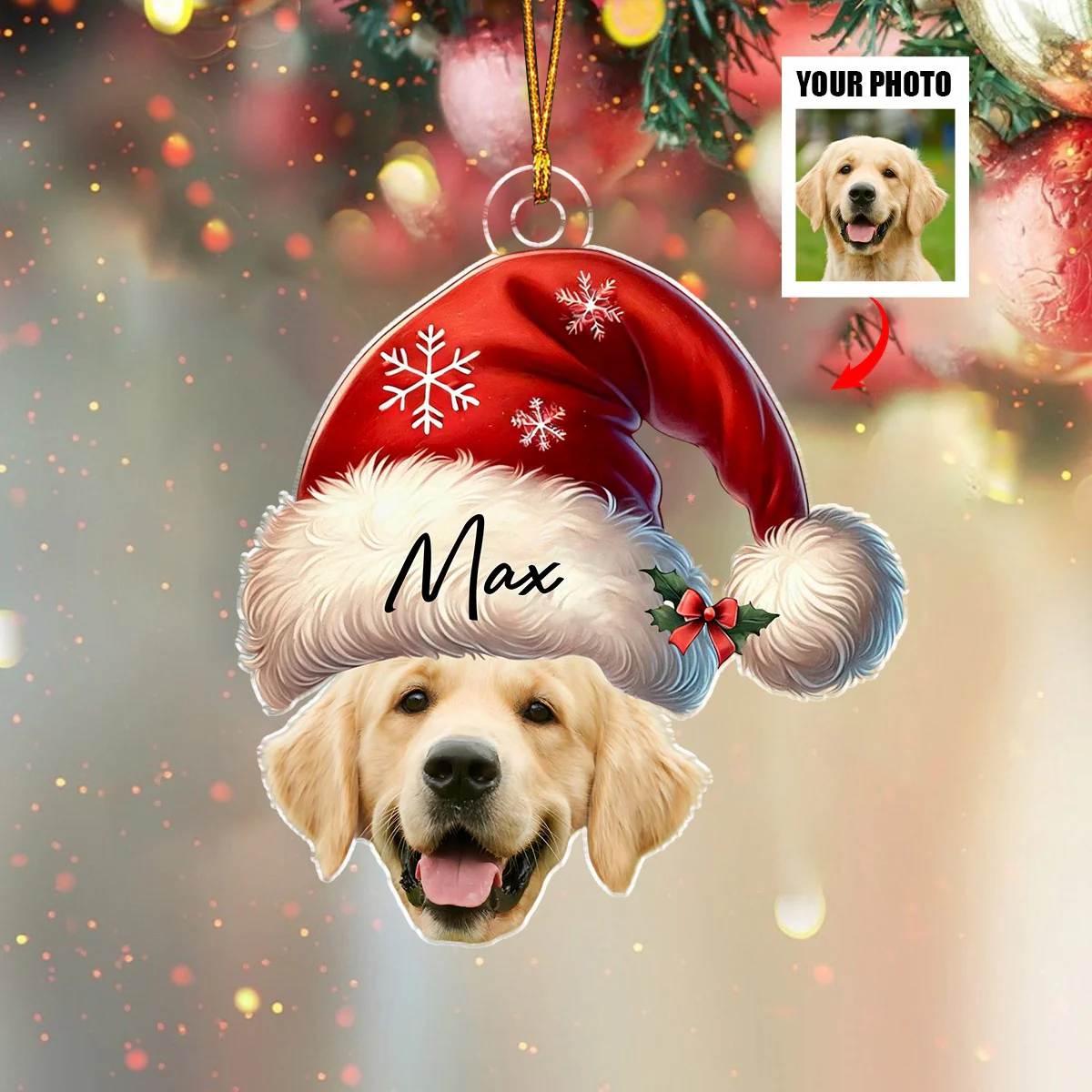 Funny Christmas Face Personalized Santa Hat Photo Ornament - Image 3