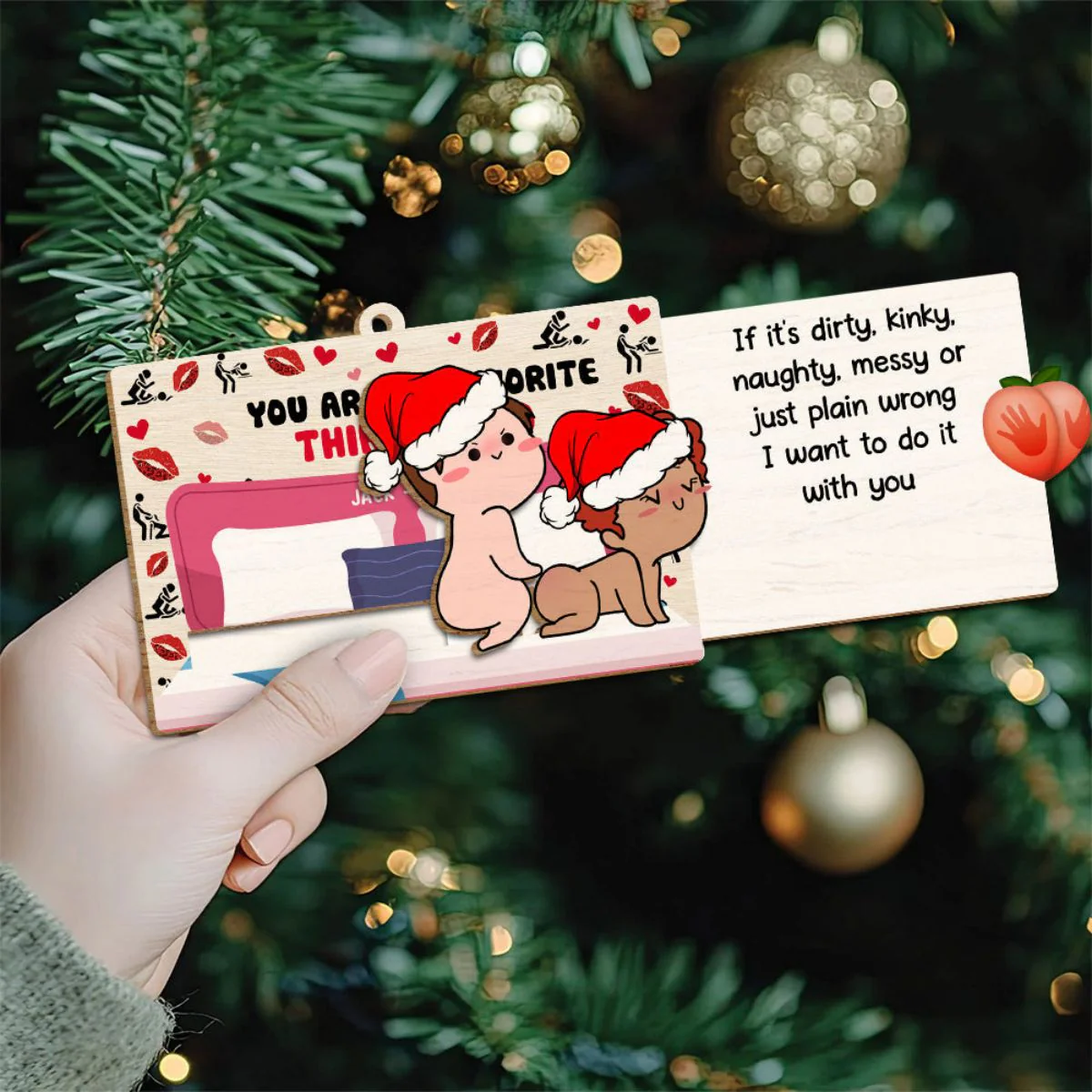 Funny Rude Gift For Partner - Couple Personalized Christmas Gifts Wooden Slider Ornament - Image 2