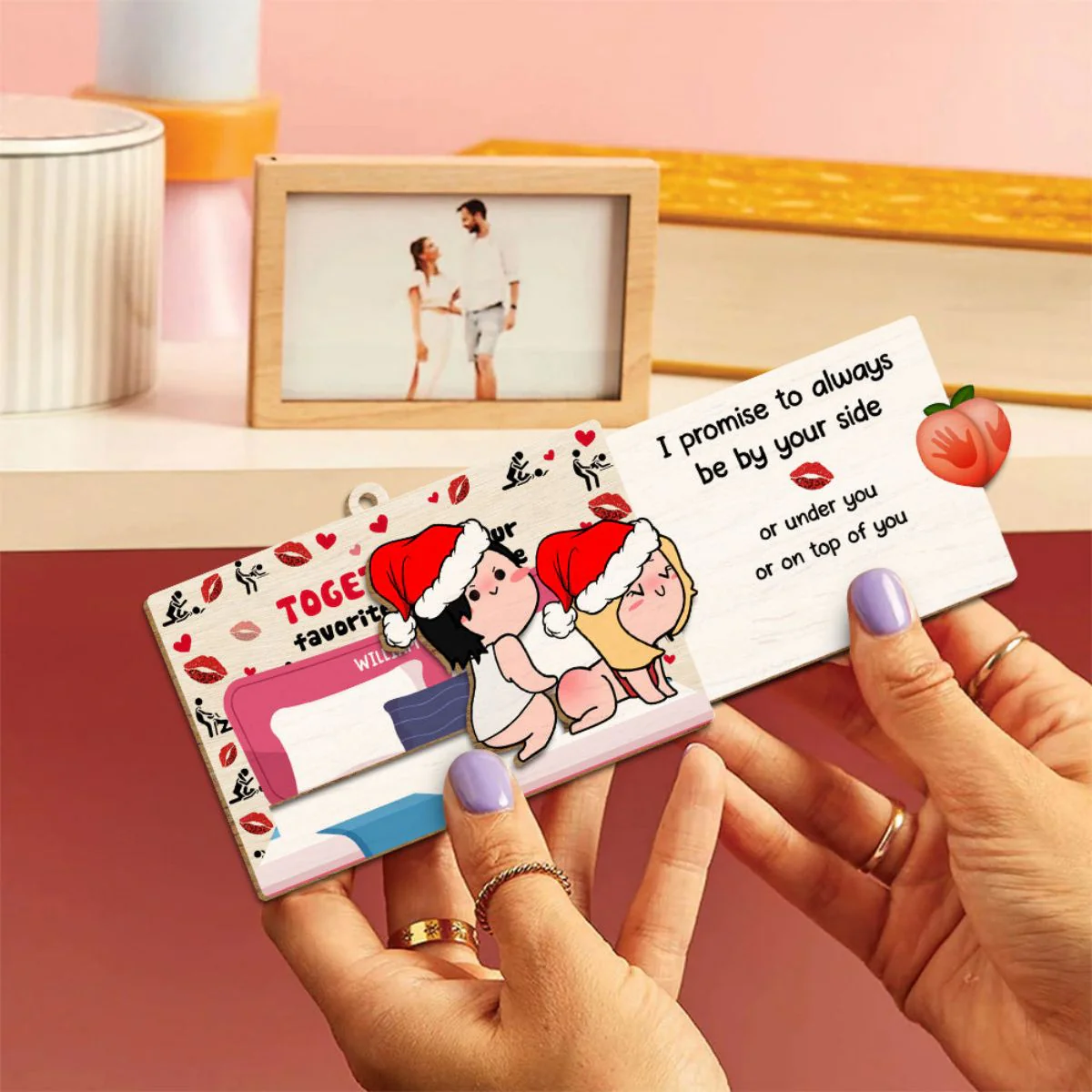 Funny Rude Gift For Partner - Couple Personalized Christmas Gifts Wooden Slider Ornament - Image 3