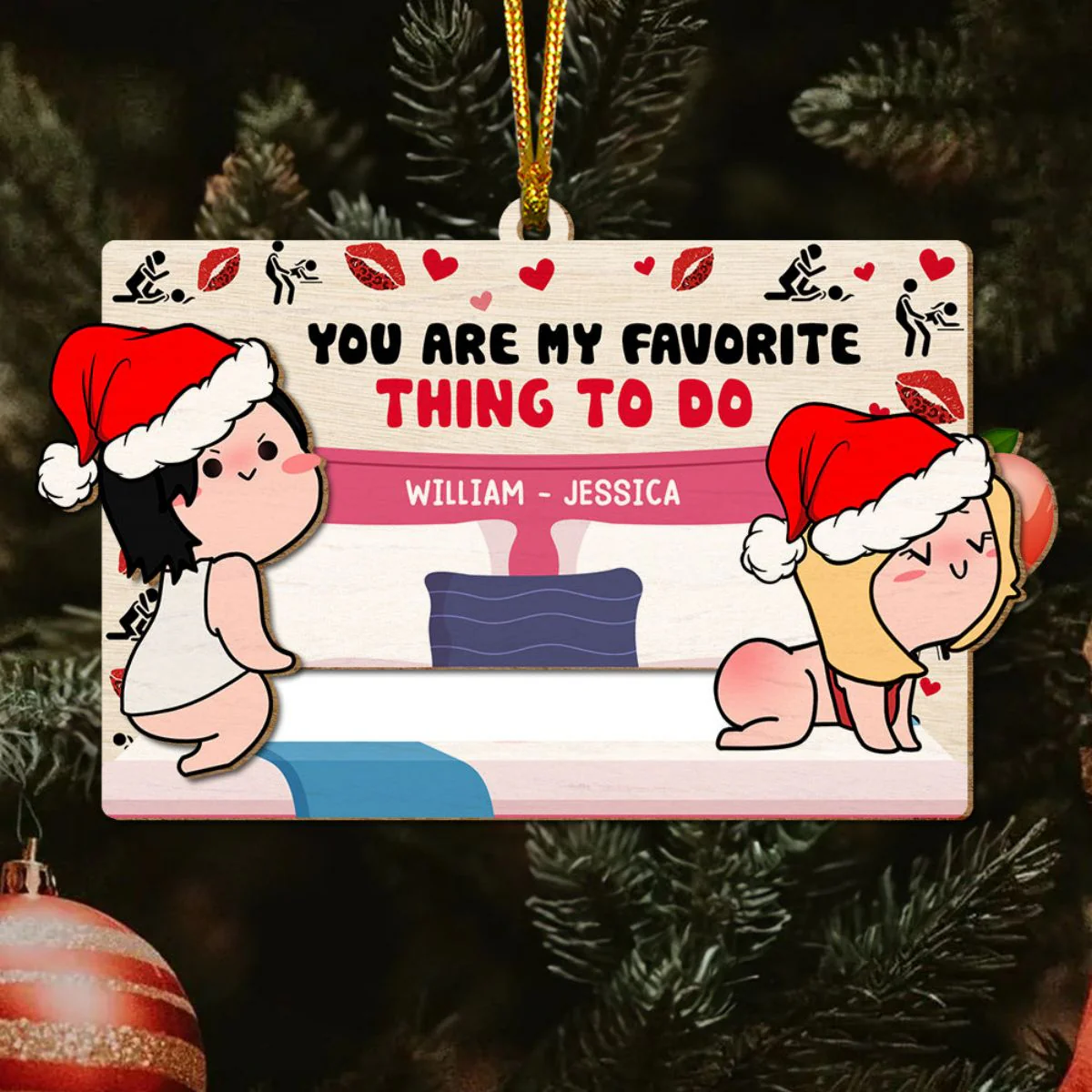 Funny Rude Gift For Partner - Couple Personalized Christmas Gifts Wooden Slider Ornament - Image 4