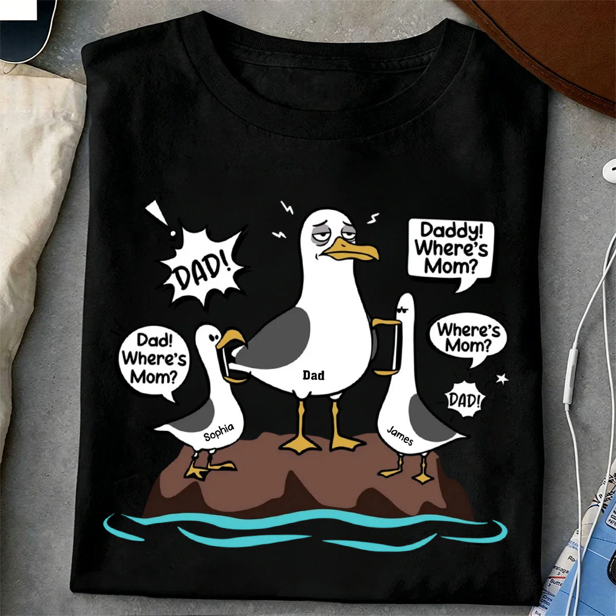 Funny Tired Seagull & Kids Custom Name - Personalized Shirt - Image 4