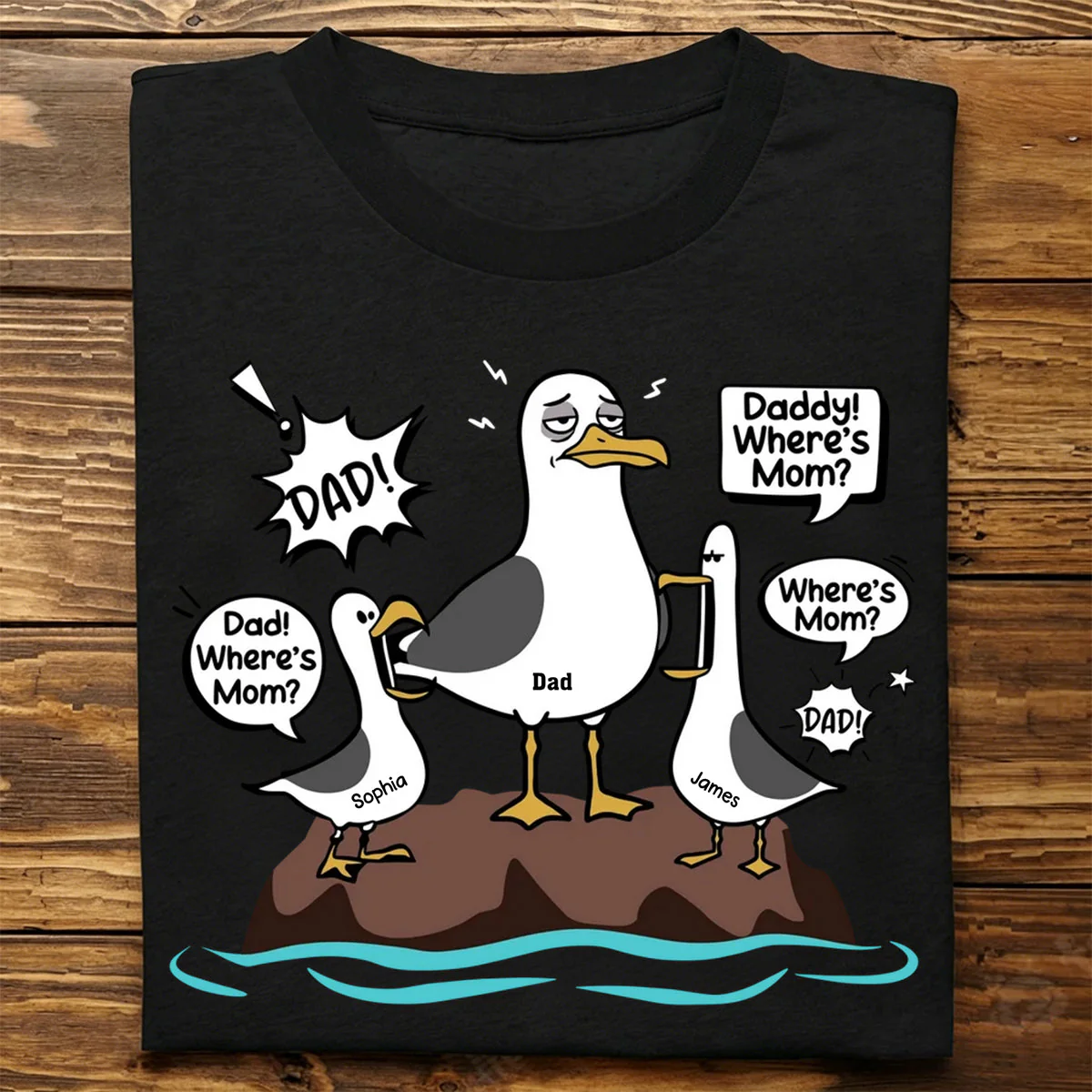 Funny Tired Seagull & Kids Custom Name - Personalized Shirt - Image 5
