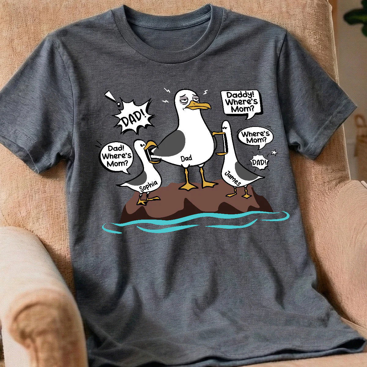 Funny Tired Seagull & Kids Custom Name - Personalized Shirt - Image 6