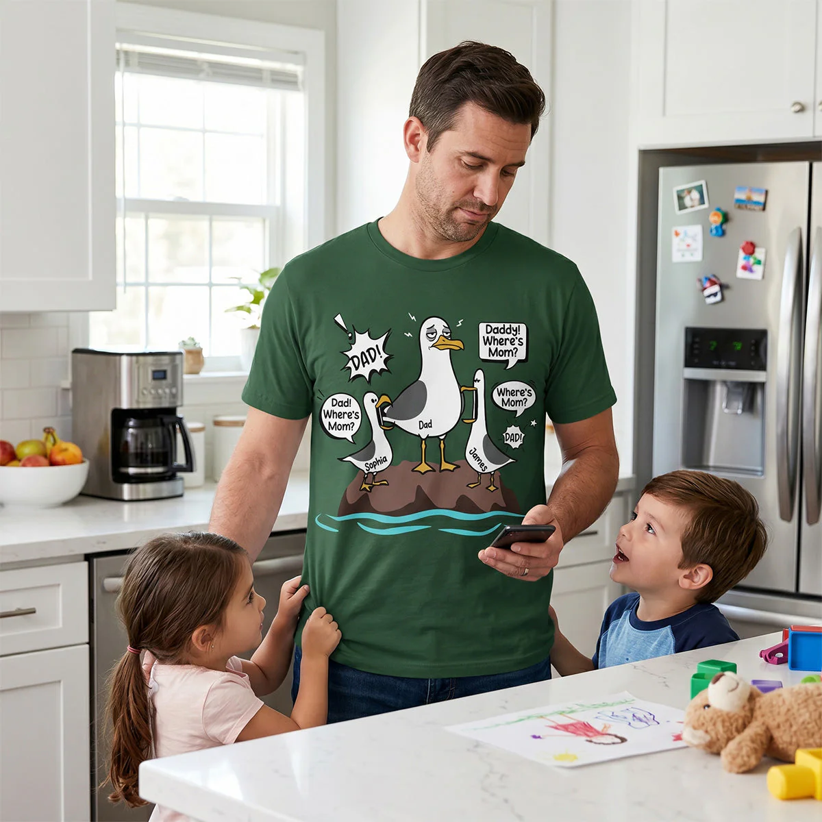 Funny Tired Seagull & Kids Custom Name - Personalized Shirt - Image 7