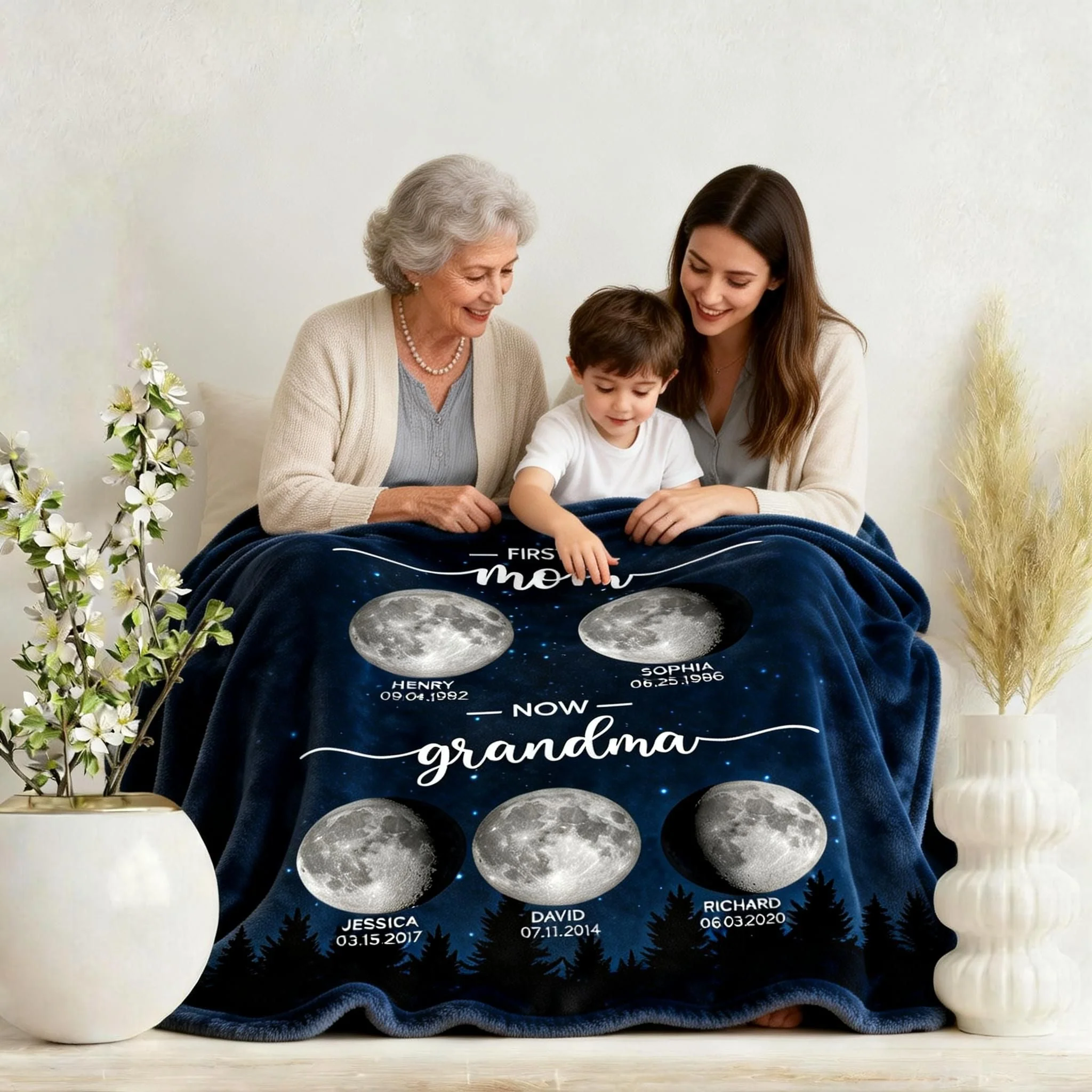 Galaxy Night First Mom Now Grandma Personalized Birth Moon Phase Blanket - Image 4