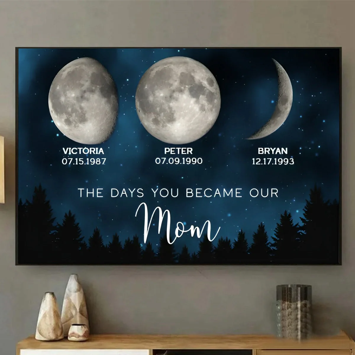 Galaxy Night The Days You Became Our Mom Birthday Moon Phase Personalized Poster, A Heartfelt Gift for Mom’s Birthday - Image 2