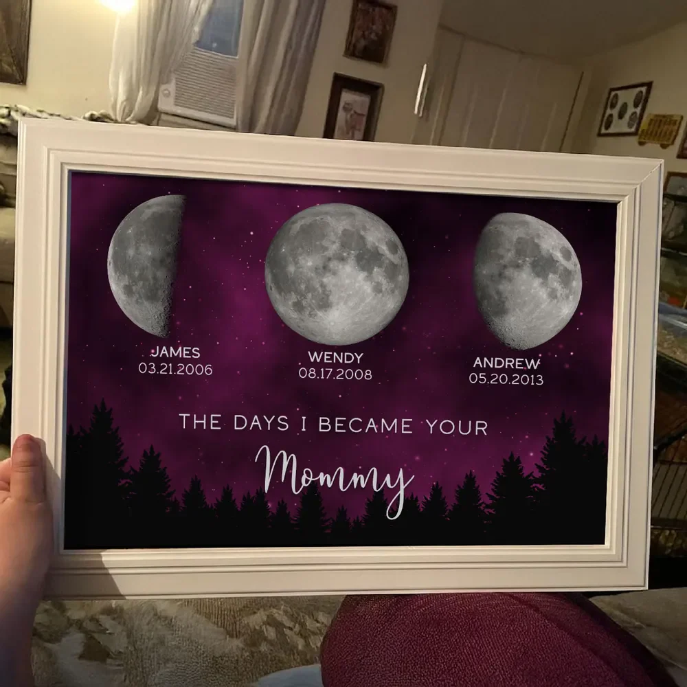 Galaxy Night The Days You Became Our Mom Birthday Moon Phase Personalized Poster, A Heartfelt Gift for Mom’s Birthday - Image 7
