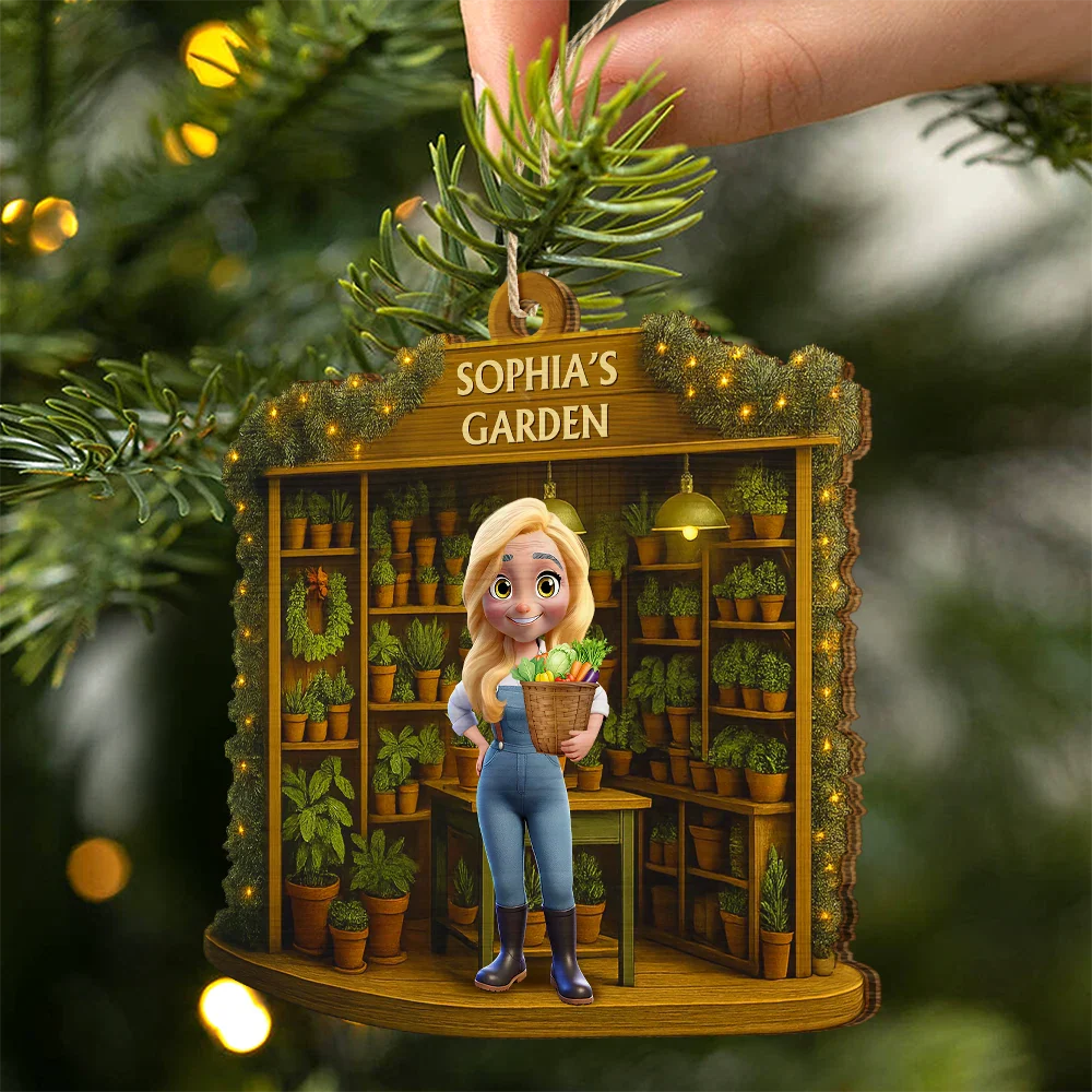 Gardening Woman Man - Personalized Custom Shaped Wooden Ornament - Image 2