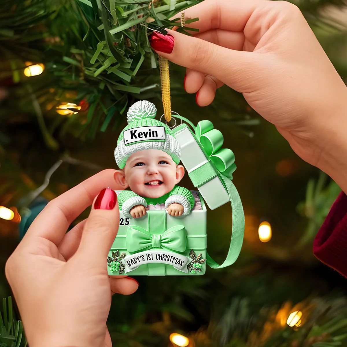 Gift Box Baby - Personalized Acrylic Ornament - Image 3