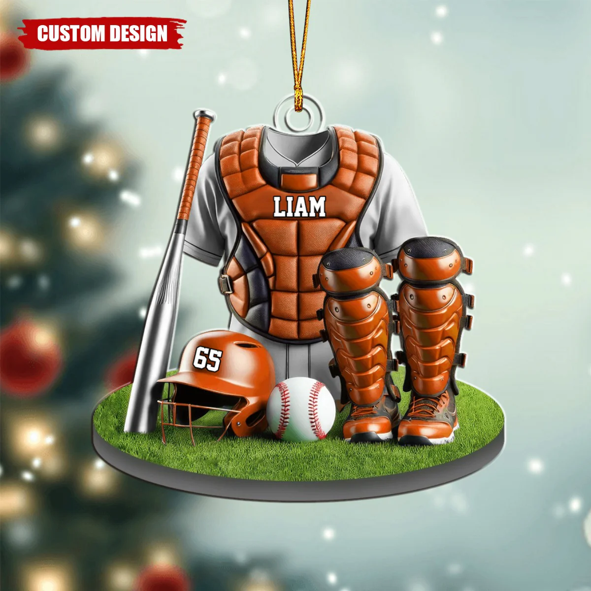 Gift For Baseball Lover - Personalized Baseball Catcher Christmas Shaped Ornament - Image 2