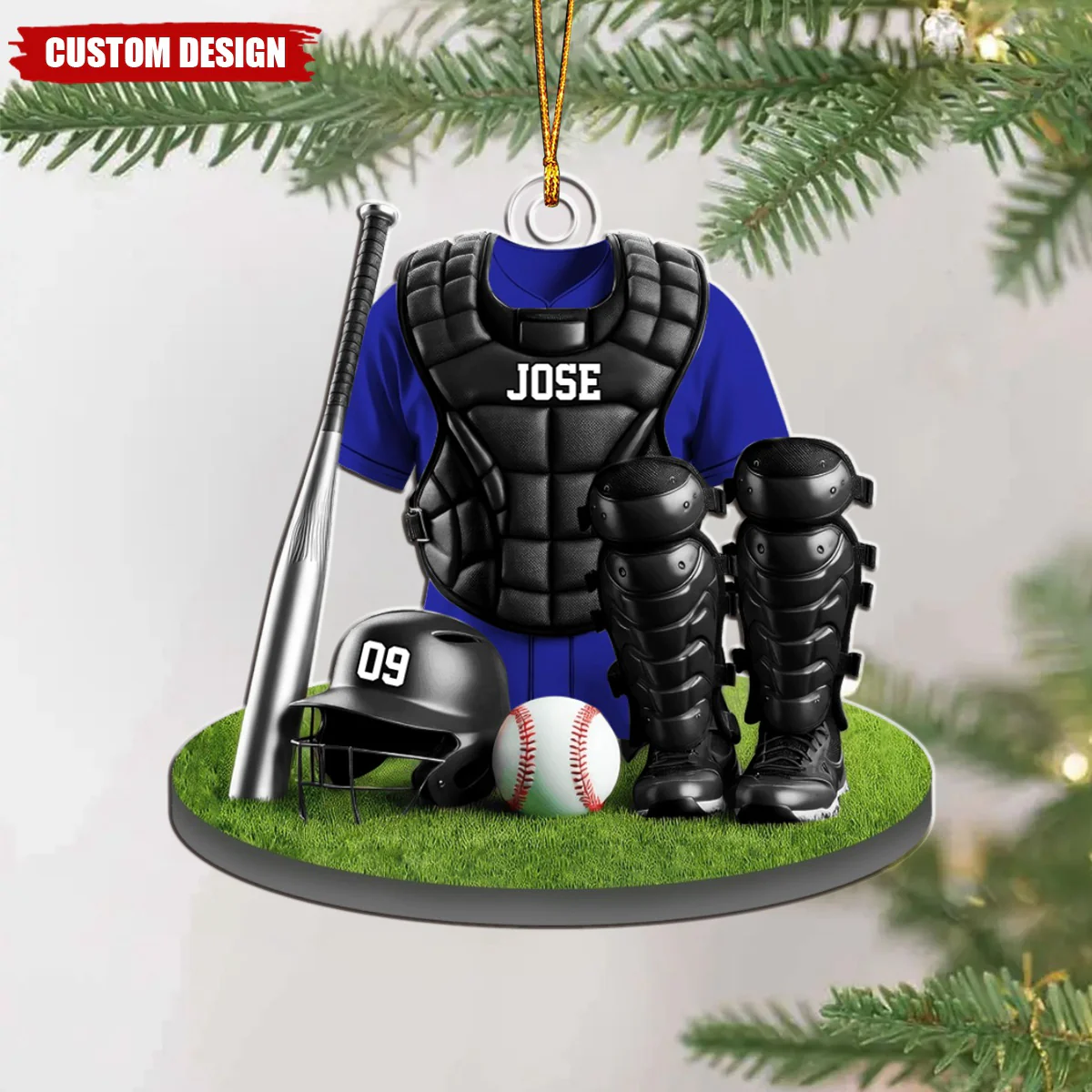 Gift For Baseball Lover - Personalized Baseball Catcher Christmas Shaped Ornament - Image 3